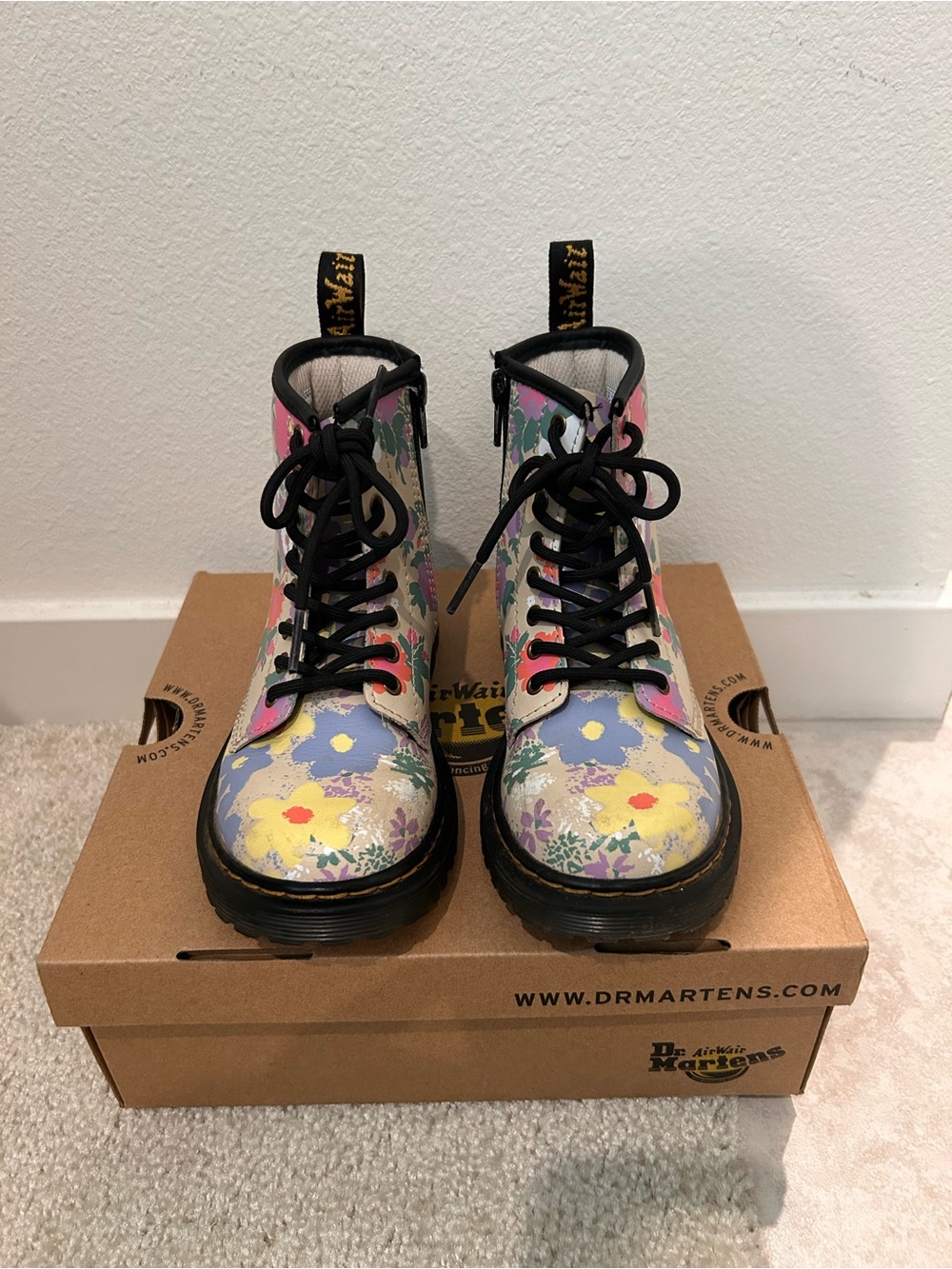 Dr Martens Junior 1460 Floral Mash up Leather Lace Up boots Junior size 13